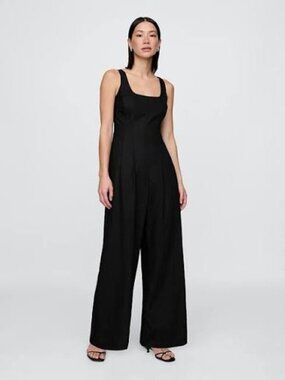 NWT GAP Linen Blend Seamed Jumpsuit Square Neck Wide Leg